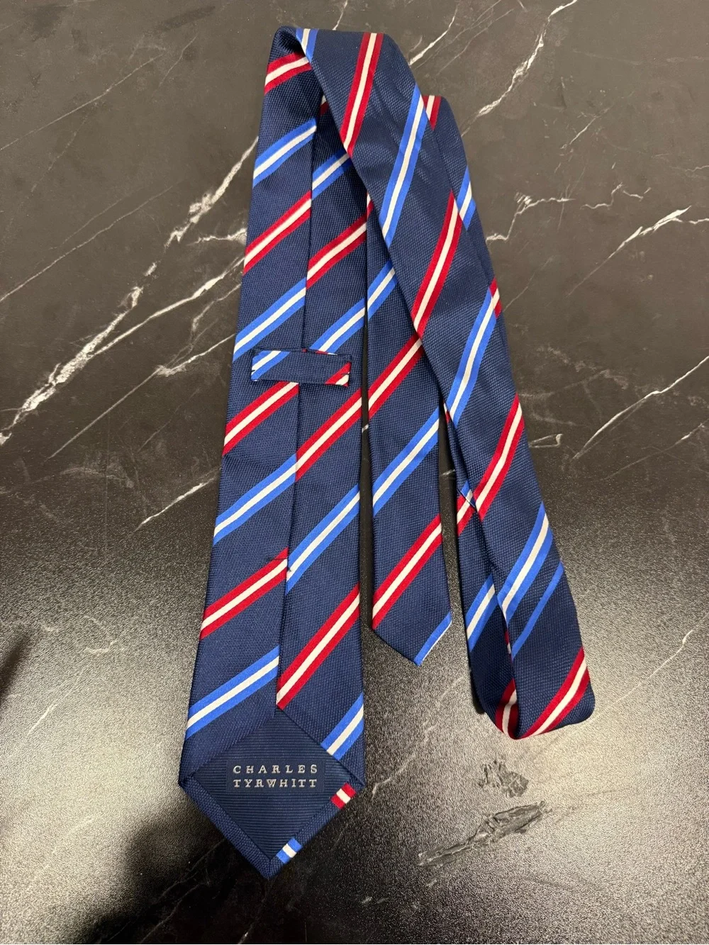 Charles Tyrwhitt 100% Silk Men’s Striped Tie Blue Red White holiday dress